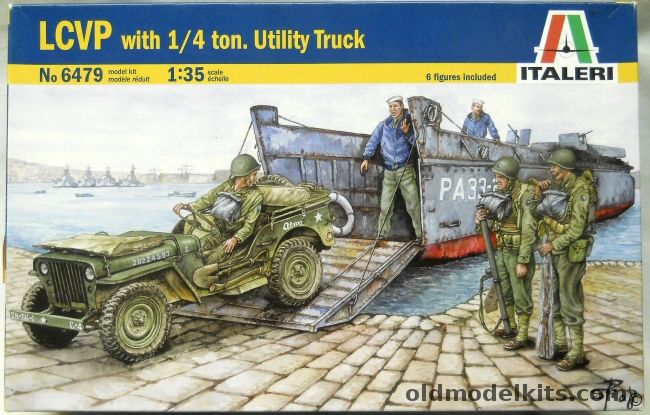 Italeri 1/35 LCVP With 1/4 Ton Utility Truck Jeep - Landing Craft Vehicle Personnel, 6479 plastic model kit