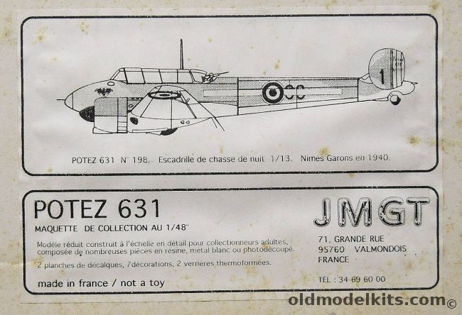 JMGT 1/48 Potez 631 - With Decals For 7 Different Aircraft plastic model kit
