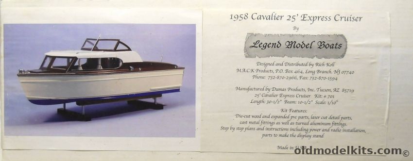 Legend Model Boats 1/10 1958 Cavalier 25 Foot Express Cruiser - For R/C Or Static Display, 701 plastic model kit