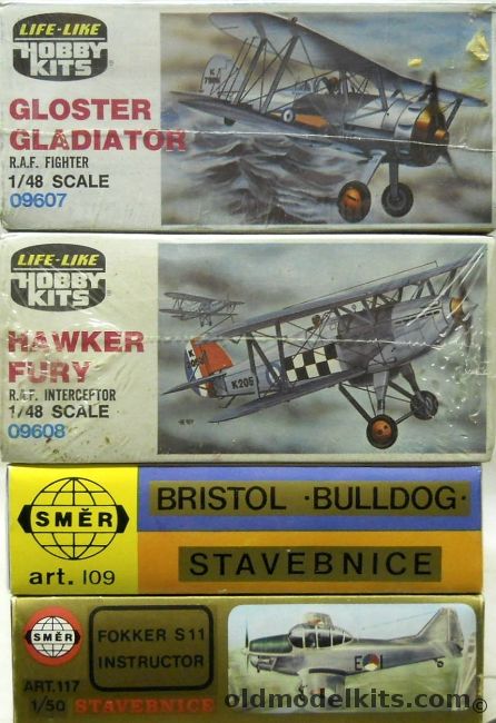 Life-Like 1/48 Gloster Gladiator / Hawker Fury / SMER Bristol Bulldog / SMER Fokker S-11 Instructor Trainer, 09607 plastic model kit