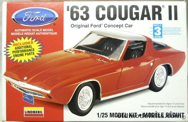 Lindberg 1/25 1963 Ford Cougar II Concept Car, 72162 plastic model kit