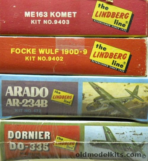 Lindberg 1/72 Messerschmitt Me-163 Komet / Focke-Wulf FW-190 D-9 / Arado Ar-234B / Dornier Do-335, 9403 plastic model kit