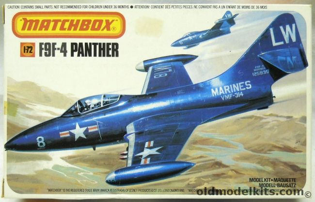 Matchbox 1/72 TWO Grumman F9F-4 Panther - VMF-314 MCAS Cherry Point or Blue Angels 1951-53 - (F9F4), PK-124 plastic model kit