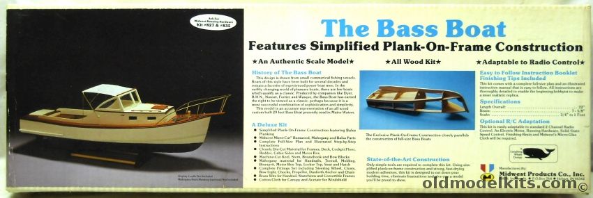 Midwest 1/27 The Bass Boat - For R/C or Display - 22 Inch Long Simplified Plank-On-Frame Maine Area Bass Boat (29 Footer), 955 plastic model kit