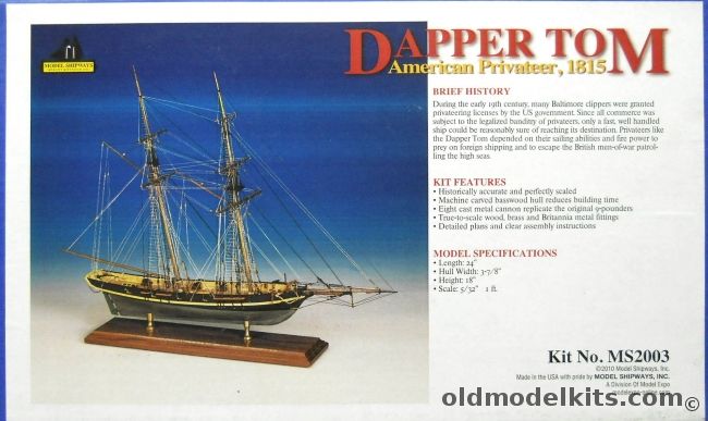 Model Shipways Dapper Tom American Privateer / Baltimore Clipper - 24 Inches Long, MS2003 plastic model kit
