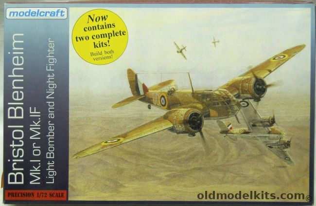 Modelcraft 1/72 TWO Bristol Blenheim Mk.I or Mk.IF - Light Bomber And Night Fighter - RAF or Yugoslavia - (ex Frog), 72-001 plastic model kit