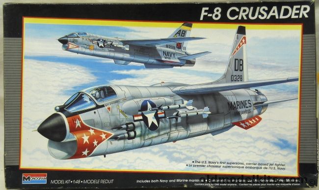 Monogram 1/48 F-8 Crusader - US Marines VMF(AW)-235 or Navy VF-11 USS Roosevelt - (F8U), 5826 plastic model kit