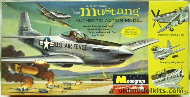 Monogram 1/32 F-51D (P-51D) Mustang Action Model - Four Star Issue, PA77-198 plastic model kit