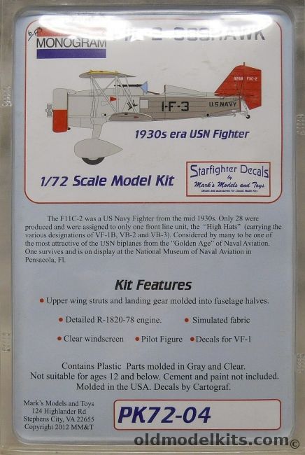 Monogram 1/72 Curtiss Goshawk F11C-2 - Mark's Models Issue - (F11C2), PK72-04 plastic model kit