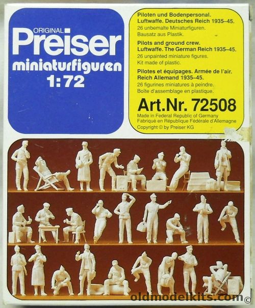 Preiser 1/72 TWO Sets Of Pilots And Ground Crew Luftwaffe 1939-45, 72508 plastic model kit
