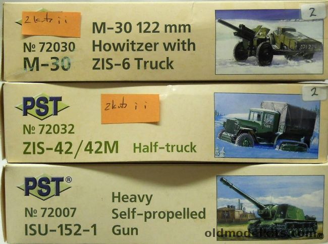 PST 1/72 TWO M-30 122mm Howitzers With ZIS-6 Trucks / TWO ZIS-42/42M Half-Track Trucks / ISU-152-1 Heavy SP Gun, 72030 plastic model kit