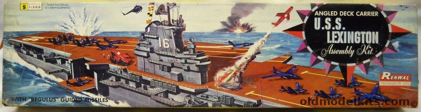 Renwal 1/500 USS Lexington Angled Deck Aircraft Carrier - CV-16 With Regulus Guided Missiles, S607-198 plastic model kit