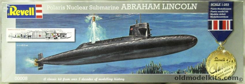 Revell 1/253 Polaris SLBM Nuclear Submarine SSBN-602 Abraham Lincoln Cut Away - With Full Interior and Firing Missile (Robert E Lee / George Washington / Patrick Henry /  Theodore Roosevelt Decals Also Included), 00008 plastic model kit