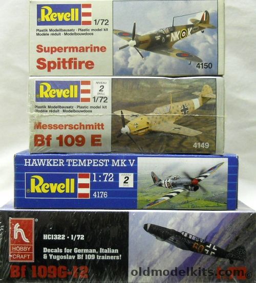 Revell 1/72 Supermarine Spitfire / Messerschmitt Bf-109E / Hawker Tempest MkV / Hobby Craft Bf-109 G-12, 4150 plastic model kit
