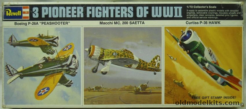 Revell 1/72 3 Pioneer Fighters of WWII - Boeing P-26A Peashooter  Macchi MC.200 Saetta Curtiss P-36 Hawk, H677-130 plastic model kit