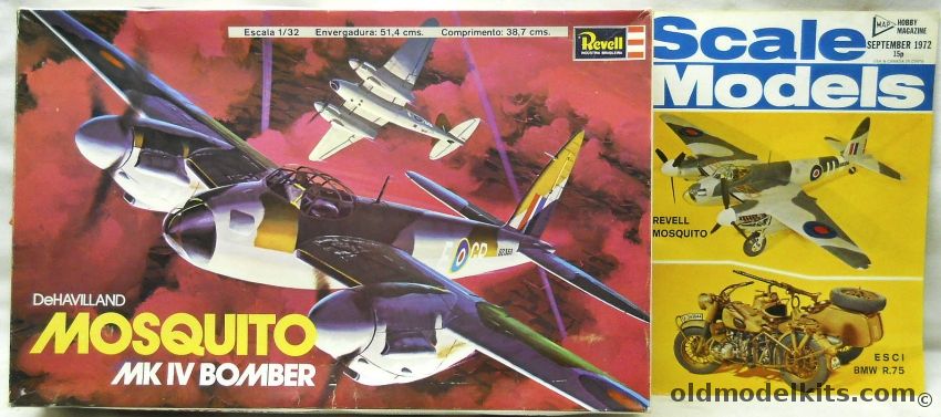 Revell 1/32 Mosquito Mk IV Bomber - With 1972 'Scale Models' Magazine With First Review Of This Kit, H180 plastic model kit