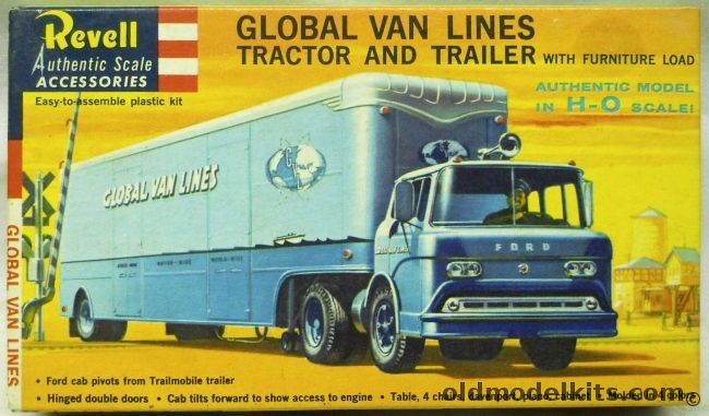 Revell 1/87 Global Van Lines Trailer and Ford C-800 Tilt Cab Tractor -  With Furniture Load, T6018-98 plastic model kit