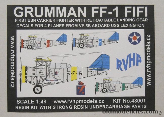 RVHP 1/48 Grumman FF-1 Fifi - With Markings For 4 Different Aircraft From VF-5B Aboard USS Lexington CV-2, 48001 plastic model kit