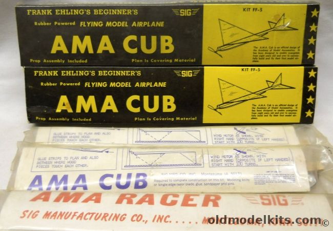 SIG FOUR AMA Cub And One AMA Racer - Flying Balsa Aircraft - Boxed and Bagged, FF-5 plastic model kit