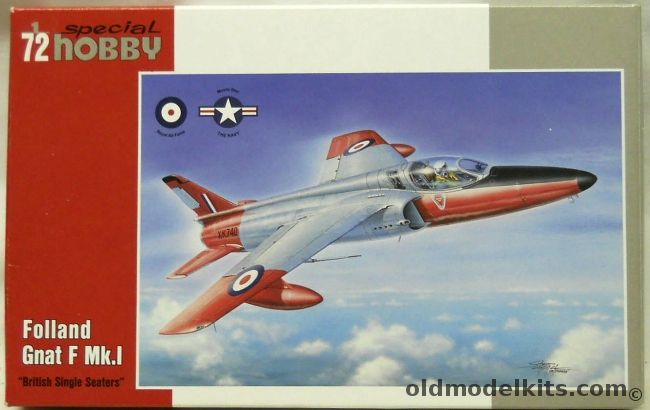 Special Hobby 1/72 Folland Gnat F Mk.I - RAF North Weald Air Display June 1963 / SS Essess Aircraft Carrier In The Med 1991 / Red Arrows Edmonton 1975 / RAE Farnborough Sept 1959 Later Sold to Finland / Pre Production XK740 Engine Development Flights Until 1967, SH72322 plastic model kit