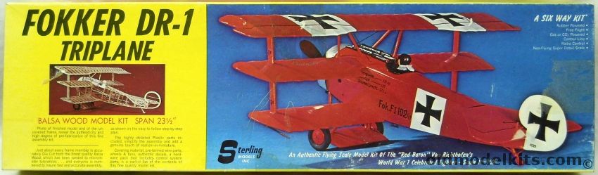 Sterling 1/12 Fokker DR-1 Triplane - 23.5 Inch Wingspan - R/C / Control Line / Free Flight / Rubber / Gas / CO2 / Static Scale, E2 plastic model kit