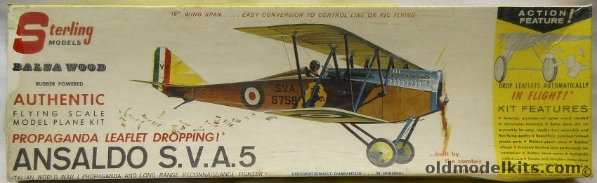 Sterling Ansaldo S.V.A. 5 That Drops Leaflets in Flight - 19 Inch Wingspan R/C / Freeflight / Control Line Aircraft - (SVA-5), A18-249 plastic model kit