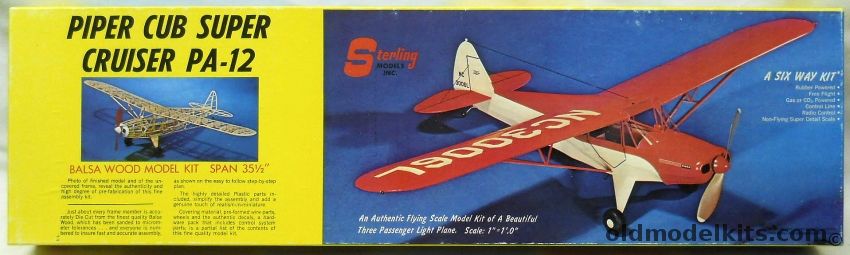 Sterling 1/12 Piper Cub Super Cruiser PA-12 - 35.5 Inch Wingspan Flying Model For Rubber / Gas / Free Flight / Control Line / R/C / Non-Flying Super Detail Scale, E6 plastic model kit