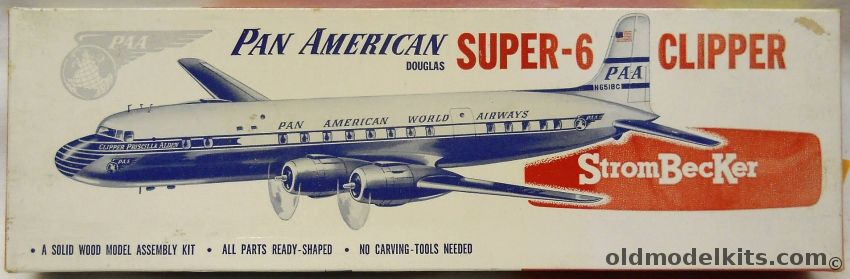 Strombecker Douglas DC-6 Super 6 Pan American Airlines Clipper - 13.5 inch Wingspan Solid Wooden Aircraft Kit, C-48-179 plastic model kit