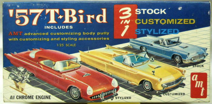 AMT 1/25 1957 Ford Thunderbird (T-Bird) 3 in 1 - Stock / Customized / Stylized, T57-200 plastic model kit