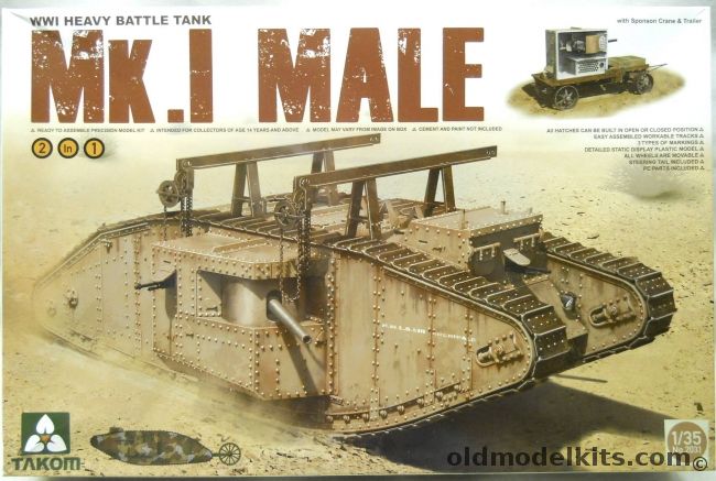 Takom 1/35 Mk.I Male WWI Heavy Battle Tank, 2031 plastic model kit