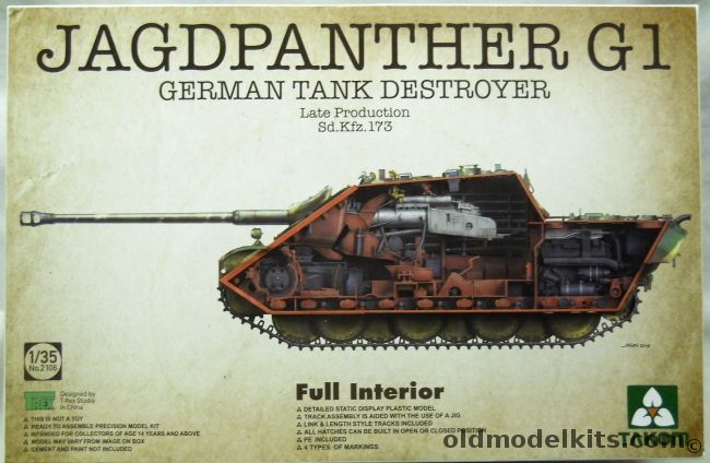 Takom 1/35 Jagdpanther G1 German Tank Destroyer - Late Production Sd.Kfz.173 - With Full Interior, 2106 plastic model kit
