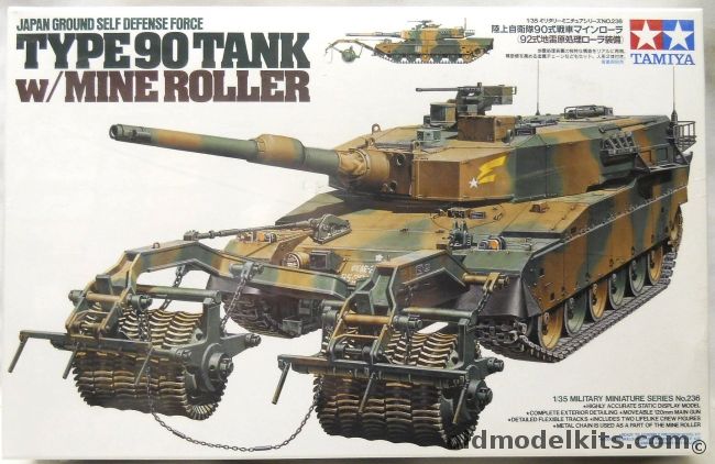Tamiya 1/35 Type 90 Tank With Mine Roller, 35236 plastic model kit