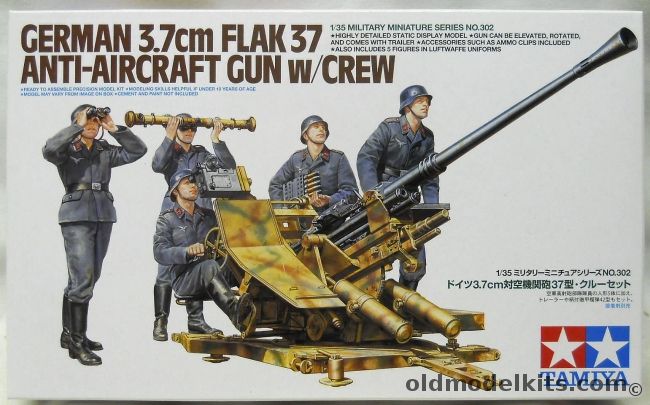 Tamiya 1/35 German 3.7cm Flak 37 Anti-Aircraft Gun With Crew, 35302 plastic model kit