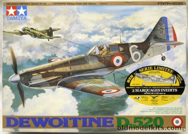 Tamiya 1/48 Dewoitine D-520 Limited Series - With Markings For Three Aircraft French Air Force 1940-1941, 89583 plastic model kit