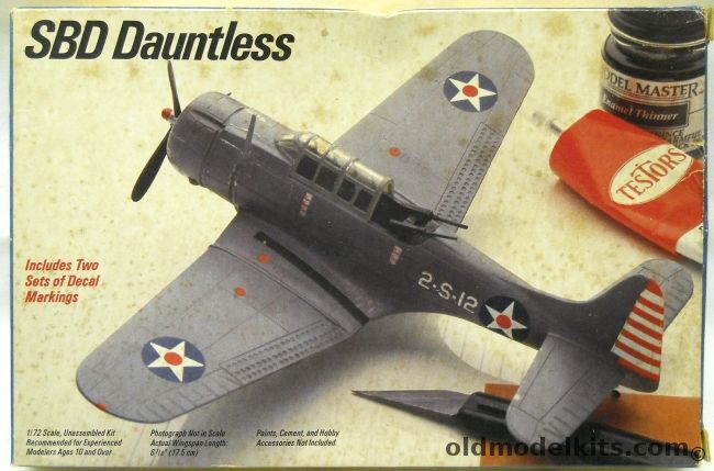 Testors 1/72 Douglas SBD Dauntless - SBD-3 Of VS-2 Flown By Ensign J.A. Leppla During the Battle Of The Coral Sea May 1942 / VS-7 ASW Aircraft Atlantic Fleet February 1944, 693 plastic model kit