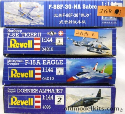 Trumpeter 1/144 TWO F-86 F-30 Sabre Jet / TWO Revell F-5E Tiger II / Revell F-15A Eagle / Revell Alpha Jet, 01320 plastic model kit