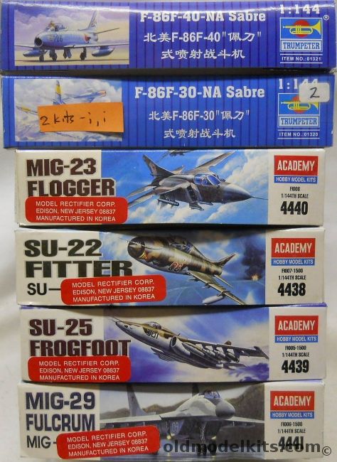 Trumpeter 1/144 F-86 F-40 Sabre JASDF / TWO F-86 F-30 Sabre Jet / Academy Mig-23 Flogger / Academy Su-22 Fitter / Academy Su-25 Frog Foot / Academy Mig-29 Fulcrum, 01321 plastic model kit