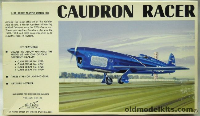 Williams Brothers 1/32 Caudron Racer 1936 Thompson Trophy Winner- Serial No. 6907 / 6908 / 6909 or 6910, 32-460 plastic model kit