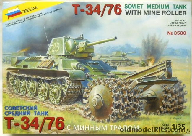 Zvezda 1/35 T-34/76 With Mine Roller - (T34), 3580 plastic model kit