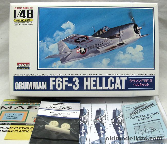 Arii 1/48 F6F-3 Hellcat + Eduard Mask + True Details Wheels + Squadron Canopy + Techmod Decals - (ex-Otaki) (F6F3) Lt. Commander Flatley Yorktown, A330-800 plastic model kit