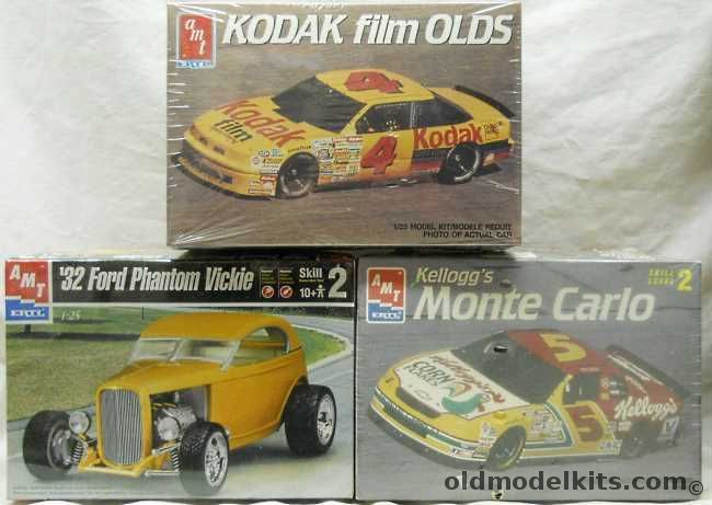 AMT 1/25 Kodak Film Olds NASCAR / 8187 Kellogg's Chevrolet Monte Carlo / 1932 Ford Phantom Vickie Custom Show Row, 6731 plastic model kit