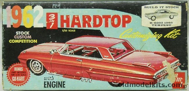 AMT 1/25 1962 Pontiac Tempest Hardtop 3 in 1 Customizing Kit With Go-Kart - Stock / Custom / Competition, K-6022 plastic model kit