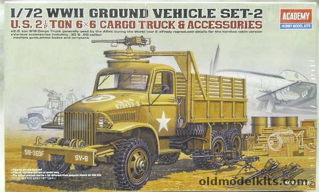 Academy 1/72 US 2 1/5 Ton 6x6 Cargo Truck And Accessories, 13402 plastic model kit