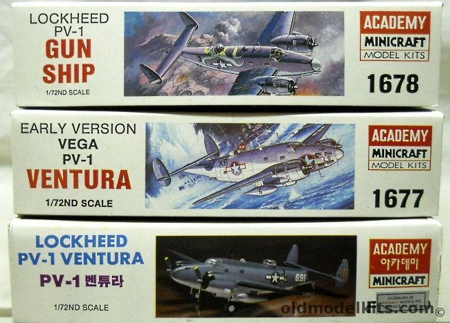 Academy 1/72 Lockheed Ventura PV-1 Gun Ship / Early Version Vega Ventura (Clear Nose) / PV-1 Ventura Solid Nose, 1678 plastic model kit