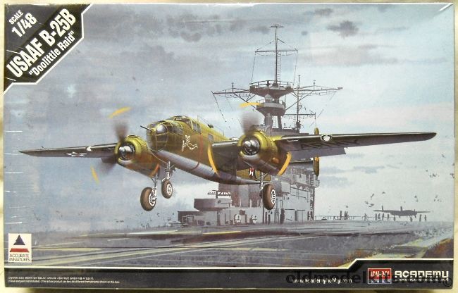 Accurate Miniatures 1/48 B-25B Mitchell Doolittle Raid - USS Hornet April 18 1942 - With Decals For Planes No. 11 Hari Kari-er / 15 TNT / 7 Ruptured Duck / 3 Whiskey Pete / 9 Whirling Dervish / 8 - (Academy Issue), 12302 plastic model kit