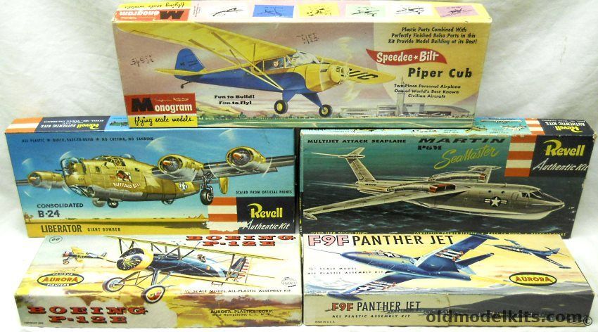 Aurora Aurora F9F Panther Jet / Aurora Boeing P-12E / Monogram Speedee Bilt Piper cub / Revell S Martin P6M Seamaster / Revell S B-24 Liberator Buffalo Bill Empty Boxes ONLY plastic model kit