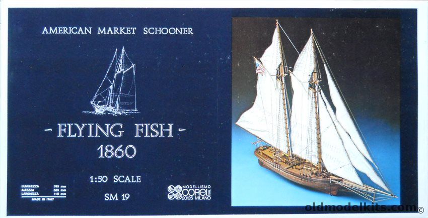 Corel 1/50 Flying Fish American Market Schooner 1860 - 29.3 Inch Long Plank-On-Frame Ship, SM19 plastic model kit