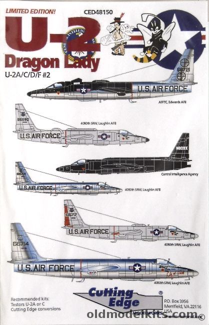 Cutting Edge 1/48 U-2 Dragon Lady U-2A / U-2C / U-2D / U-2F #2 Decal Set - Bagged, CED48150 plastic model kit