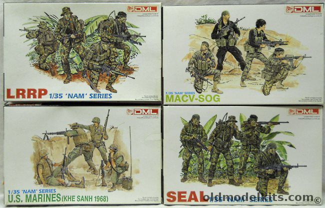 DML 1/35 3307 US Marines Khe Sahn Viet Nam 1968 / 3306 MACV-SOG Soldiers / 3302 SEAL Team Members Viet Nam / 3303 LRRP Soldiers Viet Nam / Extra Accessories plastic model kit