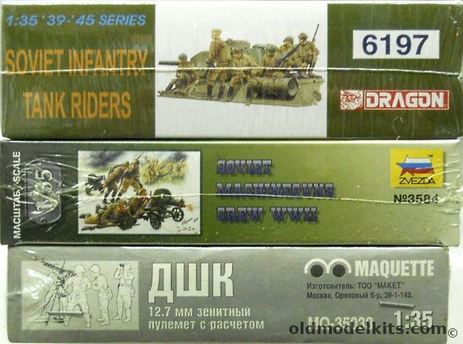 Dragon 1/35 Six Soviet Infantry Tank Riders 1939-1945 / Zvezda Soviet Machine Guns Crews WWII / Maquette Russian 12.7mm Machine Gun With CRew, 6197 plastic model kit